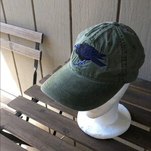 Olive Green Baseball Cap with Navy Bird Embroidery 100% Cotton